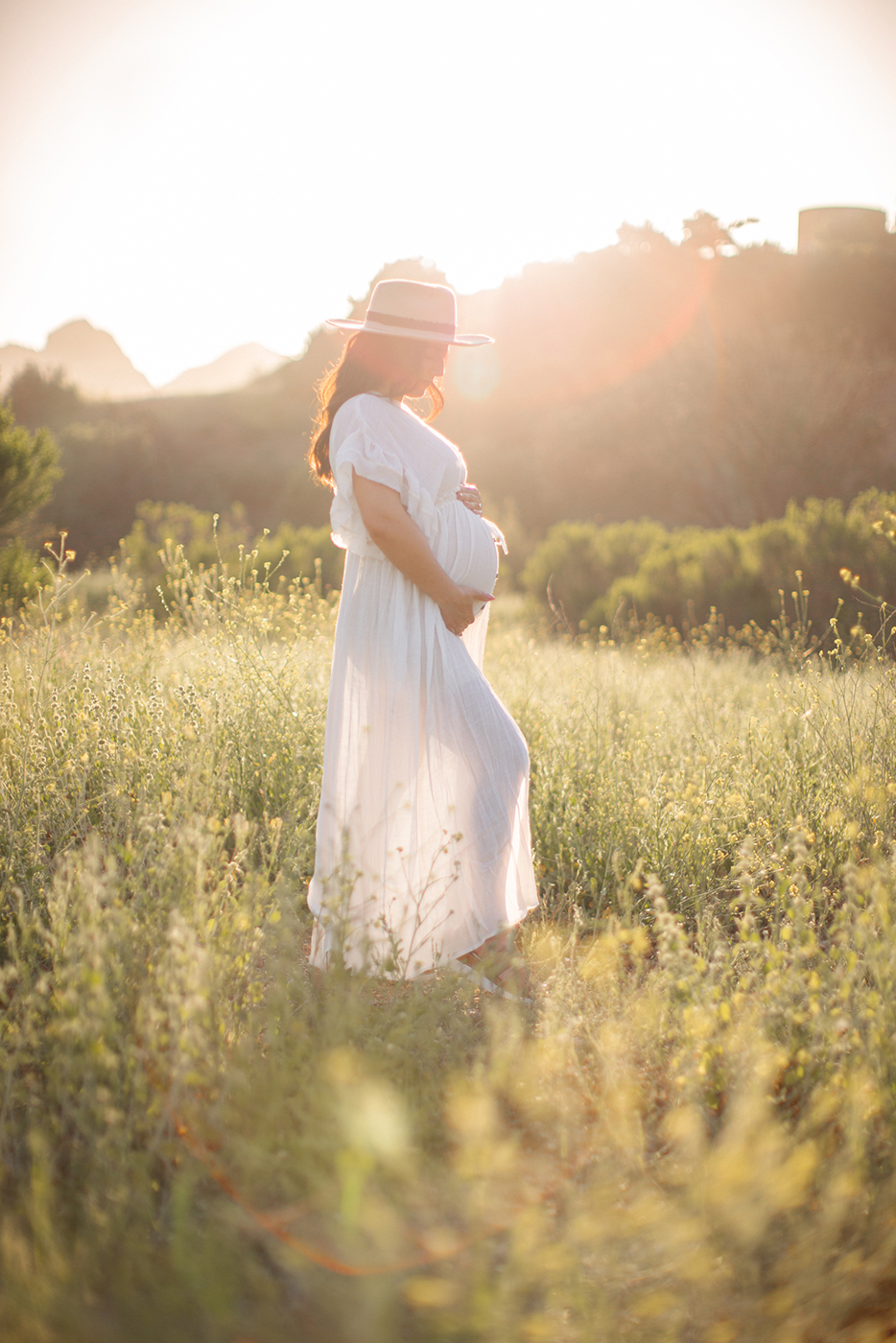 Maternity photography, flower field, maternity session, white dress, pregnancy